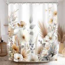 Boho Brown Floral Plant Botany Bathroom Shower Curtain Set — custom printed polyester bath curtain