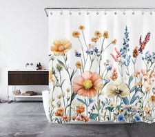 Rustic Yellow and Blue Flower Fall Floral Shower Curtain Set for Bathroom Decor — custom printed polyester bath curtain