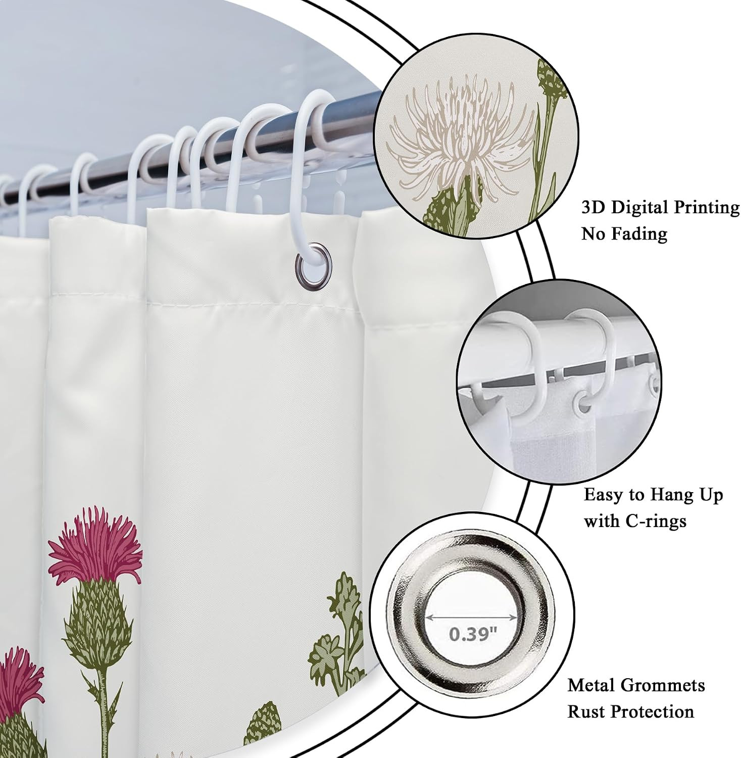 Custom Printed Bath Curtain — custom printed polyester bath curtain detail view
