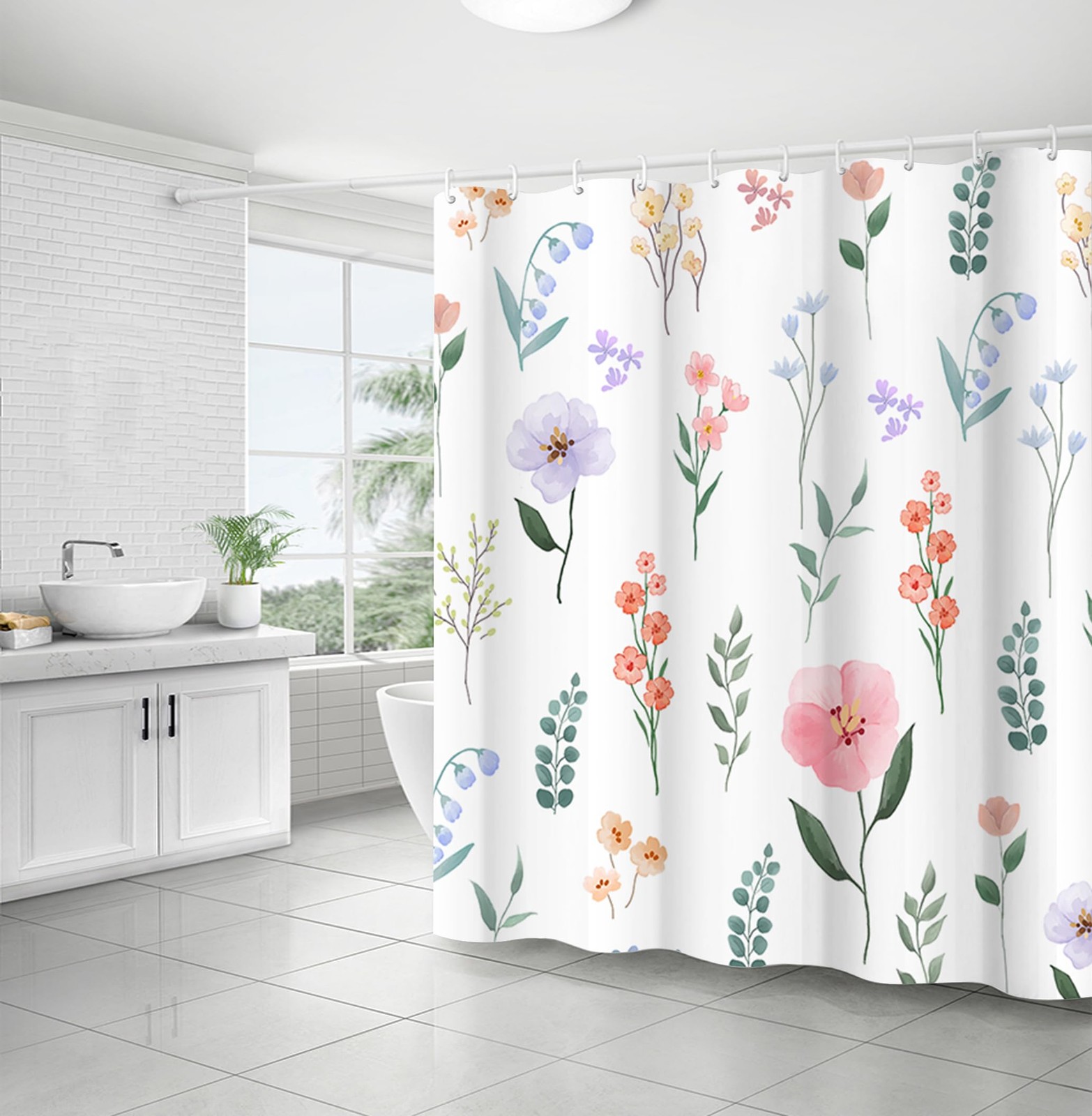 Custom Printed Bath Curtain — custom printed polyester bath curtain detail view