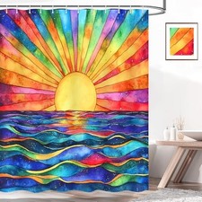 Boho Shower Curtains for Bathroom, Retro Abstract 70"W x 70"L (Pack of 1) Blue — custom printed polyester bath curtain