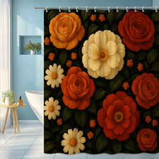 Floral Shower Curtain - Elegant Roses on Black Fabric — custom printed polyester bath curtain