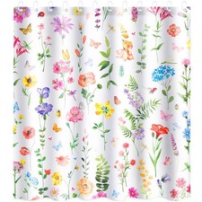 Spring Flower Shower Curtains 12 Hooks Watercolor Floral Fabric 72x72 Inch — custom printed polyester bath curtain