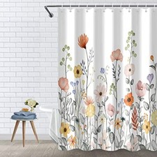 Flowers Extal Long Fabric Shower Curtain, Floral Plants 72x84 Inch Leaves — custom printed polyester bath curtain