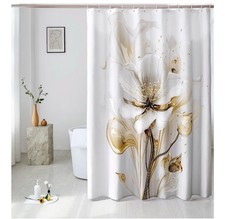 MACOFE Beige Tone Elegant abstract shower curtain floral waterp/washable fabric — custom printed polyester bath curtain