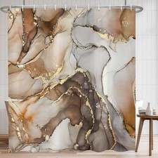 Brown Marble Shower Curtain 72" W X 72" L - Abstract Luxury Waterproof Fabric — custom printed polyester bath curtain