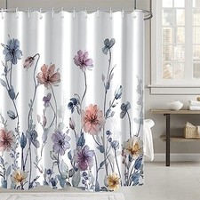 Watercolor Floral Shower Curtain with Hooks 72"W x 72"L (Pack of 1) Flowers — custom printed polyester bath curtain