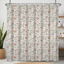 Fabric Shower Curtain with Hooks, Waterproof & Washable, Polyester, Boho Flor... — custom printed polyester bath curtain