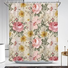 Vintage Floral Shower Curtain Beige 60"W x 72"L (Pack of 1) Beige and Pink — custom printed polyester bath curtain