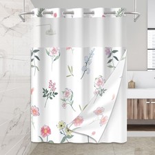 Floral Shower Curtain 71x74 Inch NoHook Snap Liner Window Waterproof Bath — custom printed polyester bath curtain