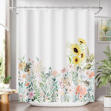 72x72 Floral Shower Curtain - Farmhouse Fabric Shower Curtain w/ 12 Metal Hooks — custom printed polyester bath curtain