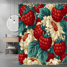 Red Floral Shower Curtain, Large Bloom Print Bathroom Decor — custom printed polyester bath curtain