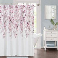 DECORATIVE FABRIC SHOWER CURTAIN WITH 12 METAL SHOWER CURTAIN HOOKS — custom printed polyester bath curtain