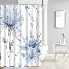 47x64 Inch Blue Grey Watercolor Floral Shower Curtain Minimalist 12 Hooks — custom printed polyester bath curtain
