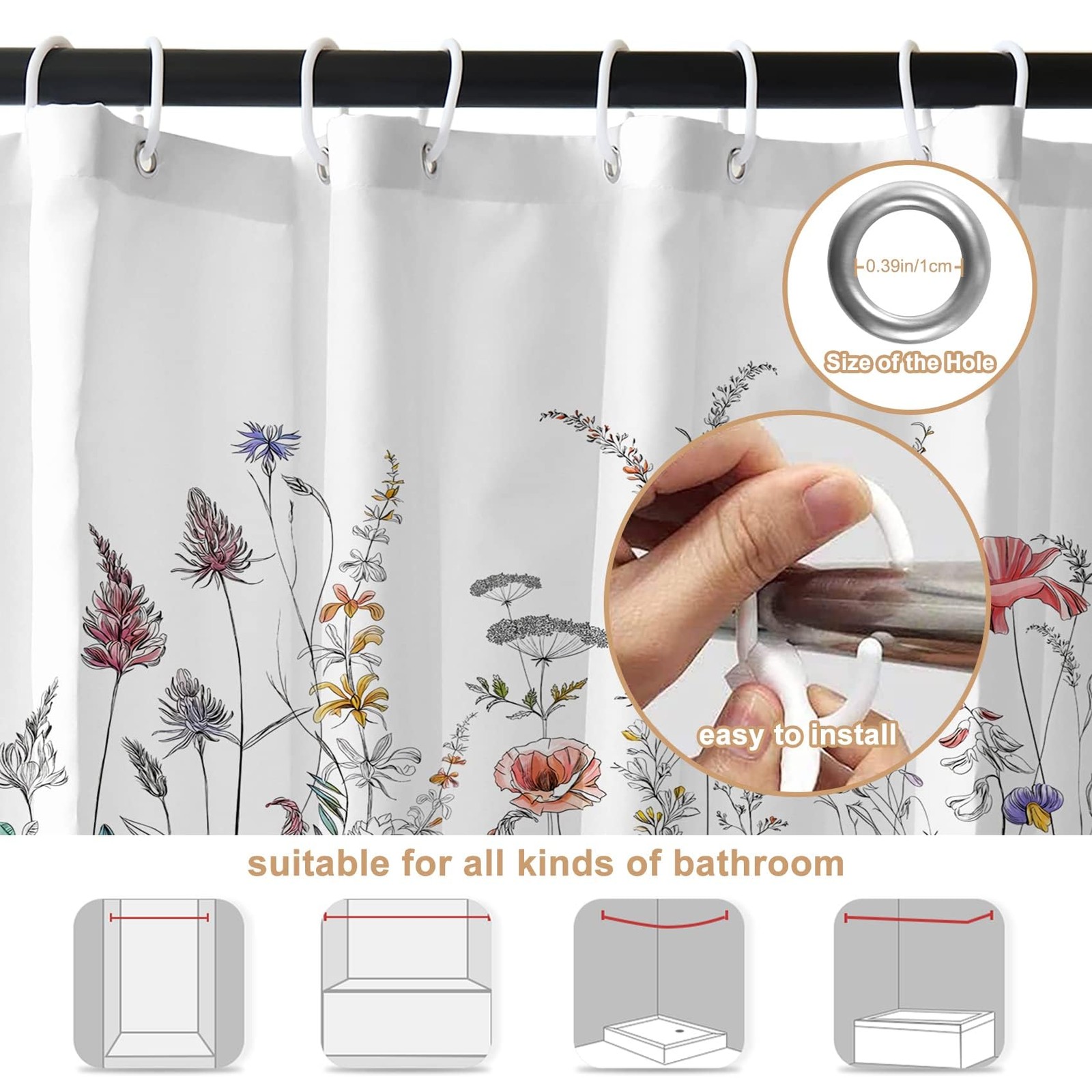 Custom Printed Bath Curtain — custom printed polyester bath curtain detail view