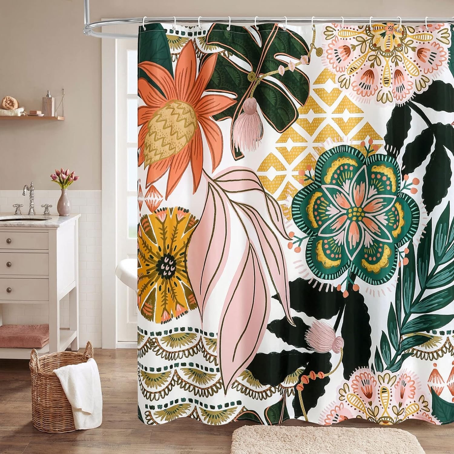 Custom Printed Bath Curtain — custom printed polyester bath curtain detail view