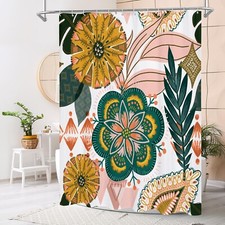 Boho Floral Shower Curtain, Modern Flower Shower Curtains for Rustic 72x72 — custom printed polyester bath curtain