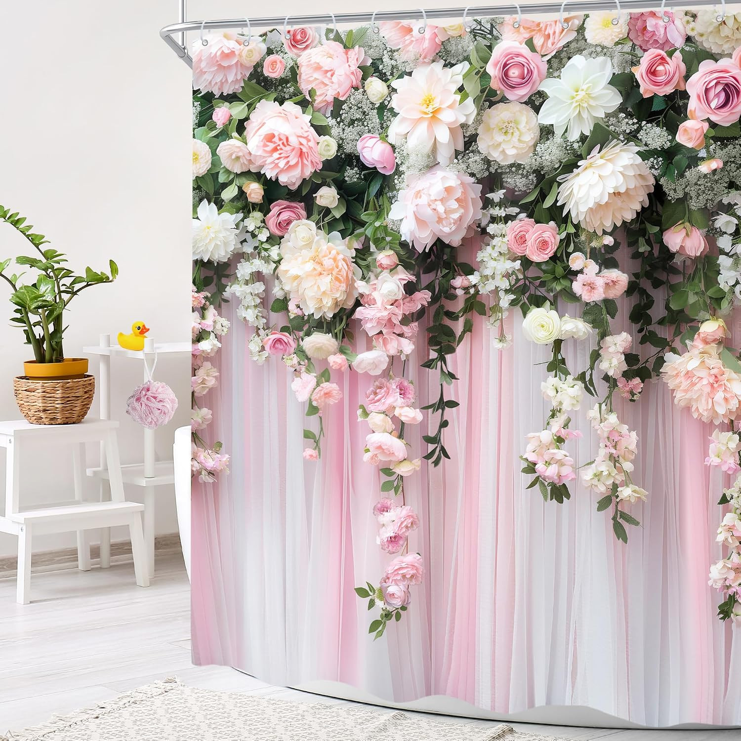 Custom Printed Bath Curtain — custom printed polyester bath curtain detail view
