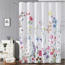 Floral Waterproof Polyester Plant Bathroom Shower Curtain 12 Hooks 72x84 Inch — custom printed polyester bath curtain
