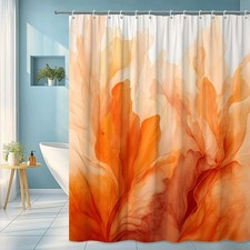 Abstract Orange Floral Shower Curtain for Bathroom — custom printed polyester bath curtain