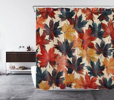 Rustic Farmhouse Autumn Orange Fall Leaves Shower Curtain Set for Bathroom Decor — custom printed polyester bath curtain