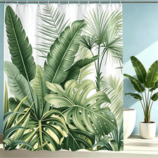 Shower Curtain,79X79 Inch Green Plants Shower Curtains Set Waterproof 3D HD, Sho — custom printed polyester bath curtain