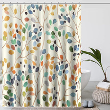 Floral Shower Curtain Set with Hooks - Colorful Leaves Bathroom Decor 72x72 — custom printed polyester bath curtain