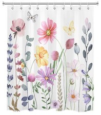 Butterfly Wild Plant Flower Watercolor Shower Curtain Bathroom Accessories Set — custom printed polyester bath curtain