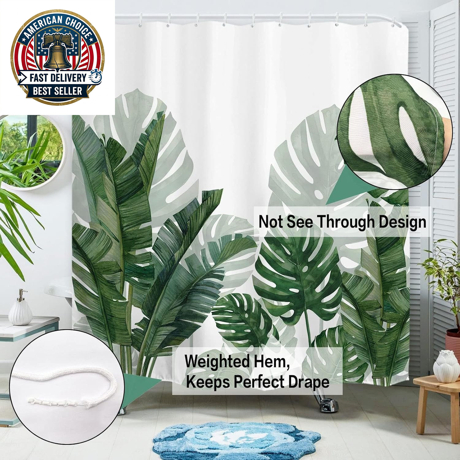 Custom Printed Bath Curtain — custom printed polyester bath curtain detail view