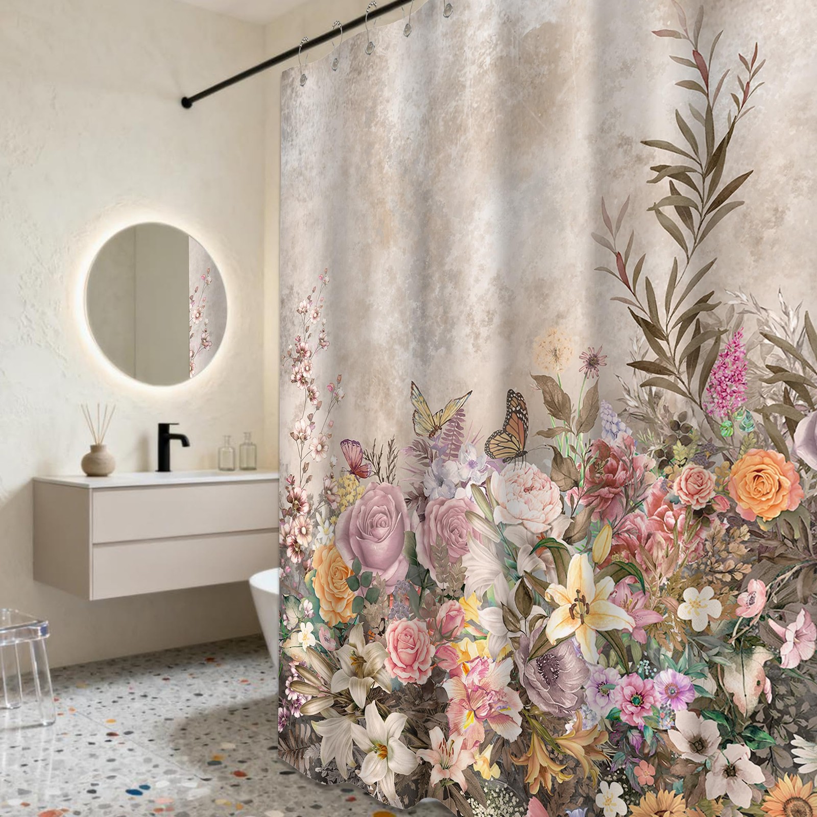 Custom Printed Bath Curtain — custom printed polyester bath curtain detail view