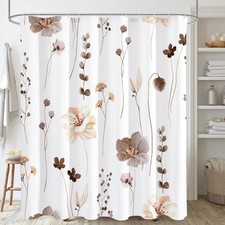 Watercolor Floral Shower Curtain, Brown Beige Flower Shower Curtain for Bathr... — custom printed polyester bath curtain