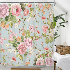 Pink Floral Fabric Shower Curtain 72 x 72 Inch Waterproof Bath Curtain with Hook — custom printed polyester bath curtain