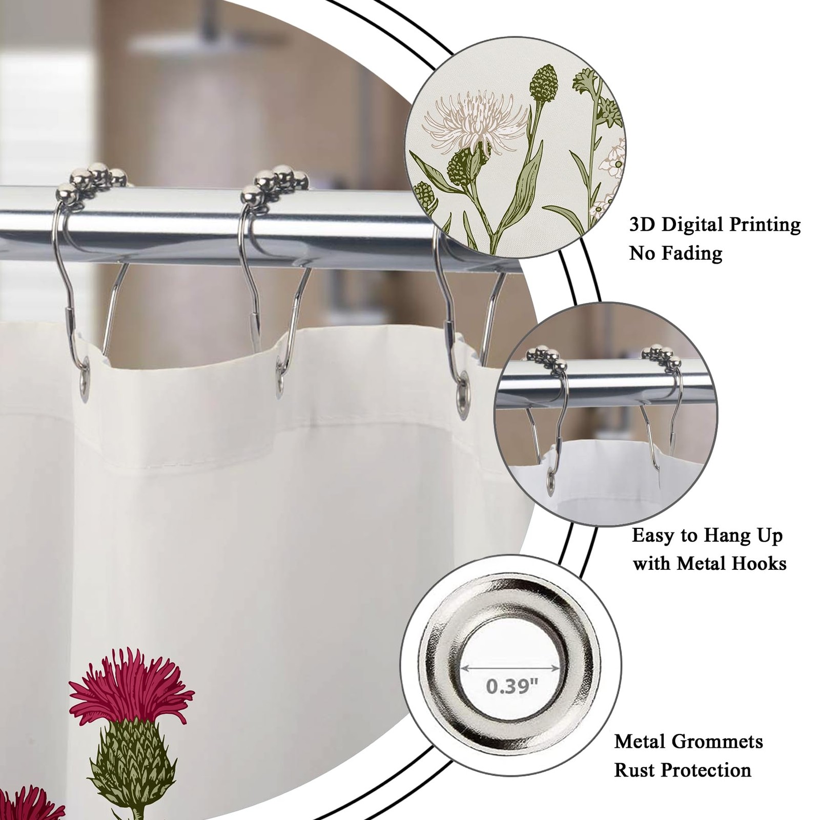 Custom Printed Bath Curtain — custom printed polyester bath curtain detail view