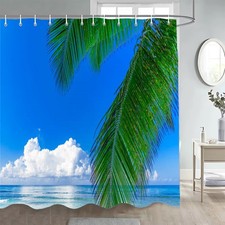 3D Coconut Tree Island Beach Shower Curtain Bathroom Waterproof Curtains Decor — custom printed polyester bath curtain