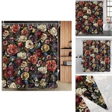 Drgilau Floral Shower Curtain Bathroom, Vintage Floral Shower Curtain Set Red — custom printed polyester bath curtain
