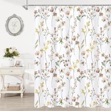 Watercolor Floral Shower Curtain, Brown Butterfly Flower Shower Curtain for Bath — custom printed polyester bath curtain