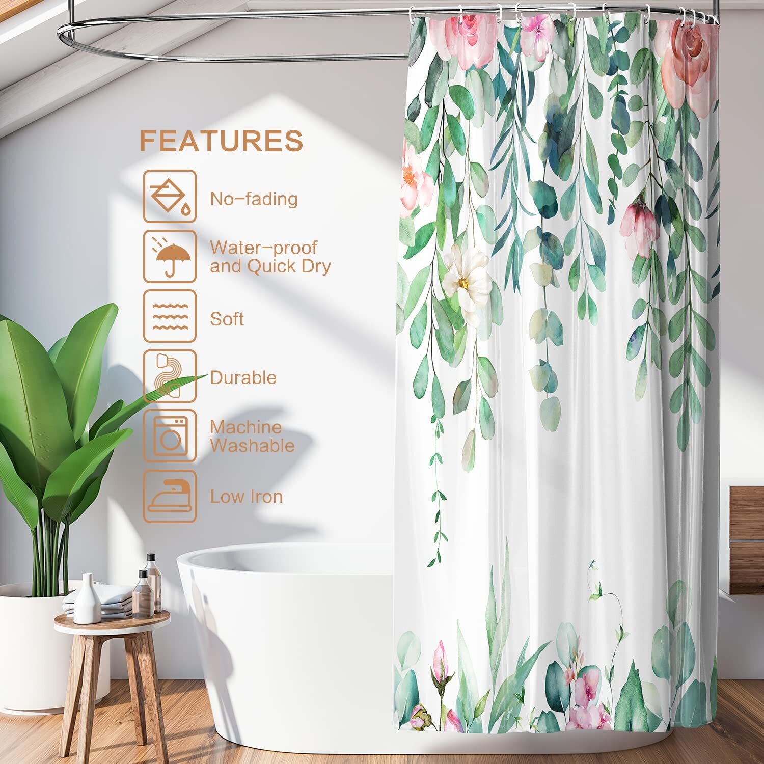 Custom Printed Bath Curtain — custom printed polyester bath curtain detail view