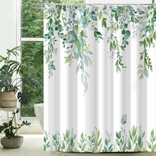 Light Green Floral Eucalyptus Shower Curtain With Hooks 72x78 Inch — custom printed polyester bath curtain