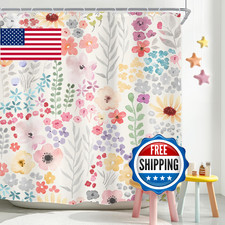 Riyidecor Floral Flower Cute Colorful Shower Curtain for Bathroom Decor 72Wx78H — custom printed polyester bath curtain
