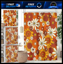 Boho Floral Shower Curtain Set, Retro 70s Groovy Waterproof Bath Decor, 72x72 — custom printed polyester bath curtain