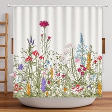 Floral Shower Curtain Spring Shower Curtain Sage Green Flowers Colorful Flowers — custom printed polyester bath curtain