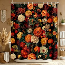 Vintage Floral Shower Curtain for Bathroom, Black Boho Floral Shower Curtain ... — custom printed polyester bath curtain