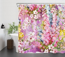 Plant Green Leaves Watercolor Pink Floral Shower Curtain Set for Bathroom Decor — custom printed polyester bath curtain