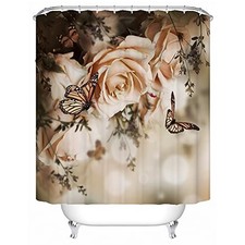 Piece Shower Curtain Bathroom Sets,Warm Yellow Flower Butterflies Bath Decor 4 — custom printed polyester bath curtain