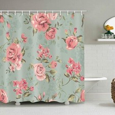 Floral Print Polyester Shower Curtain with Hooks 180cm — custom printed polyester bath curtain