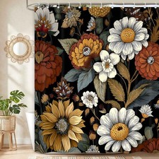 Boho Floral Shower Curtains for Bathroom, Abstract Bohemian Flower Shower Cur... — custom printed polyester bath curtain