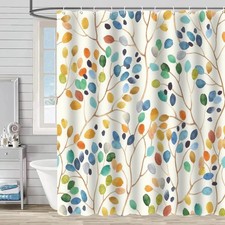 Waterproof Colorful Floral Leaves Shower Curtain With 12 Hooks 72x72 Inch Set — custom printed polyester bath curtain