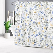 Farmhouse Blue and Yellow Wildflower Shower Curtain Bathroom Accessories Set — custom printed polyester bath curtain