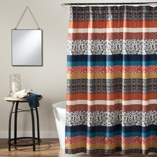 Boho Stripe Shower Curtain Fabric Bathroom Colorful Bohemian Geometric and Fl... — custom printed polyester bath curtain