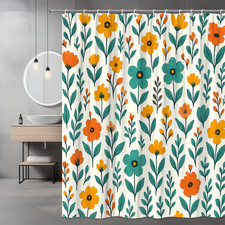 Floral Shower Curtain with Colorful Flowers - Waterproof Fabric Design — custom printed polyester bath curtain